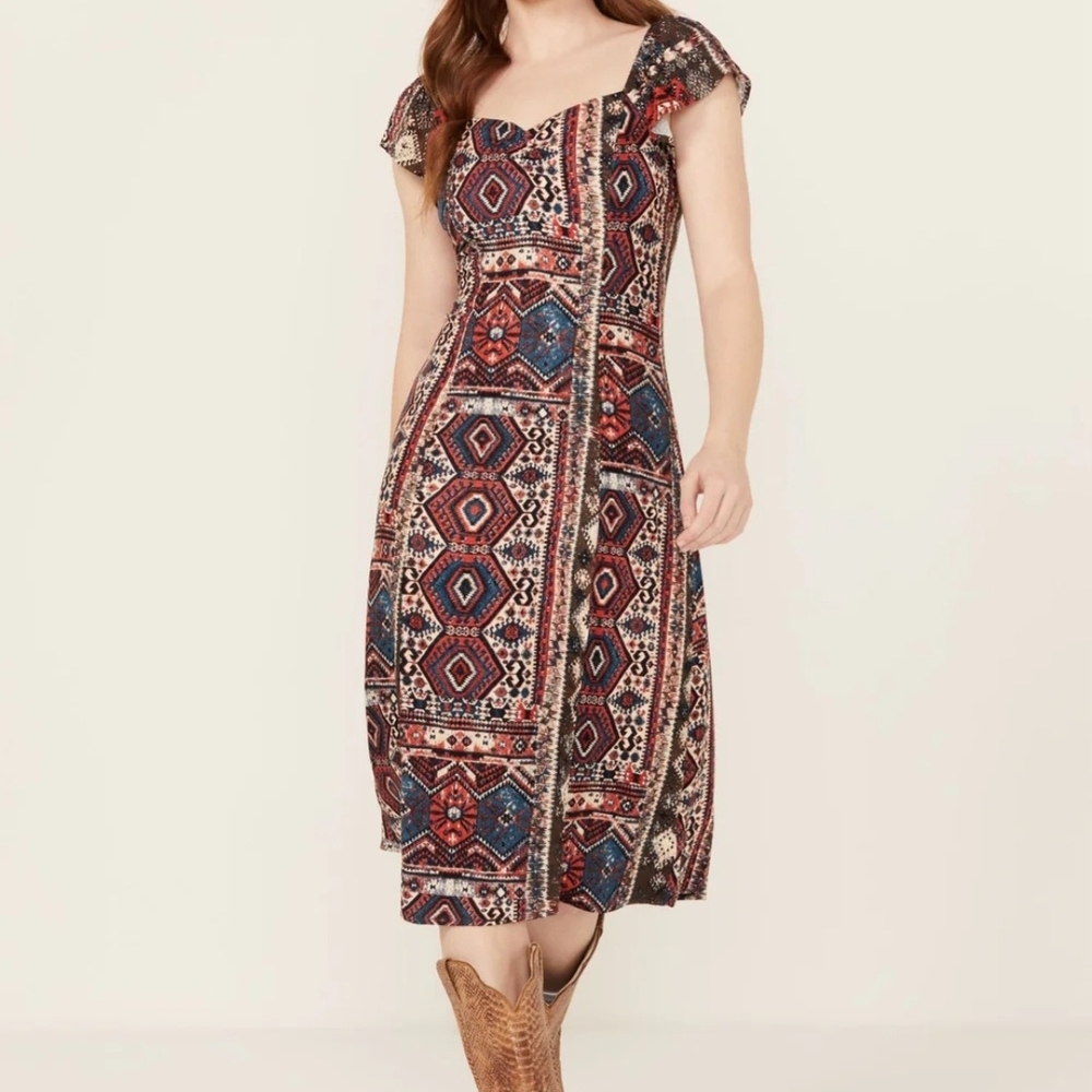 Idyllwind Women's Bethany Flutter Sleeve Midi Dress Sz M Contemporary Western